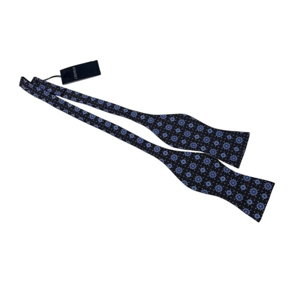 CREMIEUX Navy Blue Geometric‎ Print Silk Bow Tie - NWT